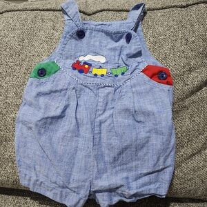Vintage Paper tag Colorblock Train Overall Romper
